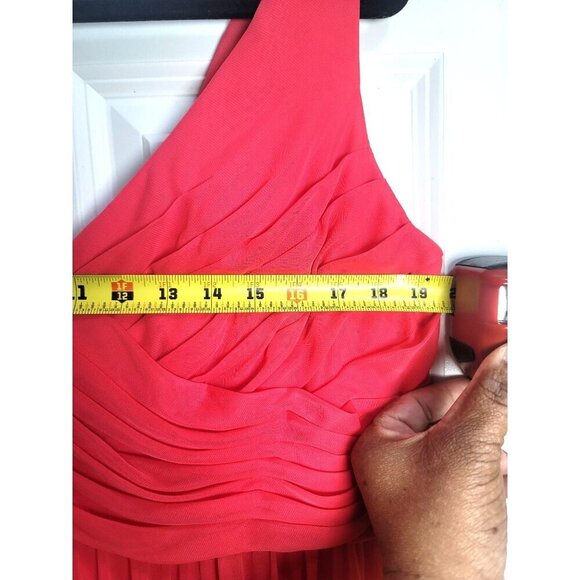 David's Bridal Elegant Coral Sleeveless Maxi Dress With Draped Front & Back - Picture 7 of 13